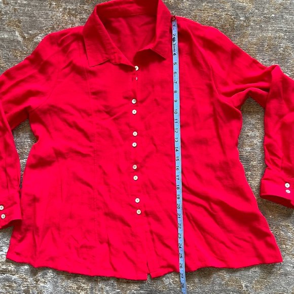 Fridaze Red Linen Button Front Pocketed Tunic Blouse L - Picture 10 of 13